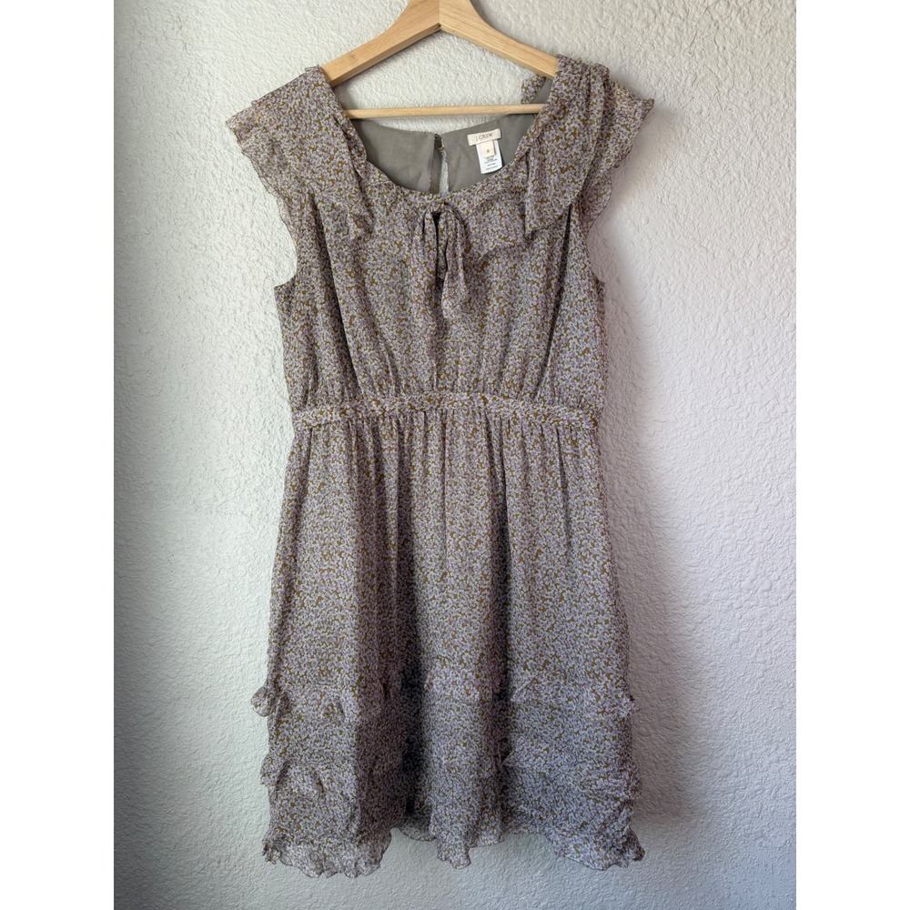 J Crew 100% Silk Floral Ruffle Sleeve Dress Size 8 Cottagecore Romantic